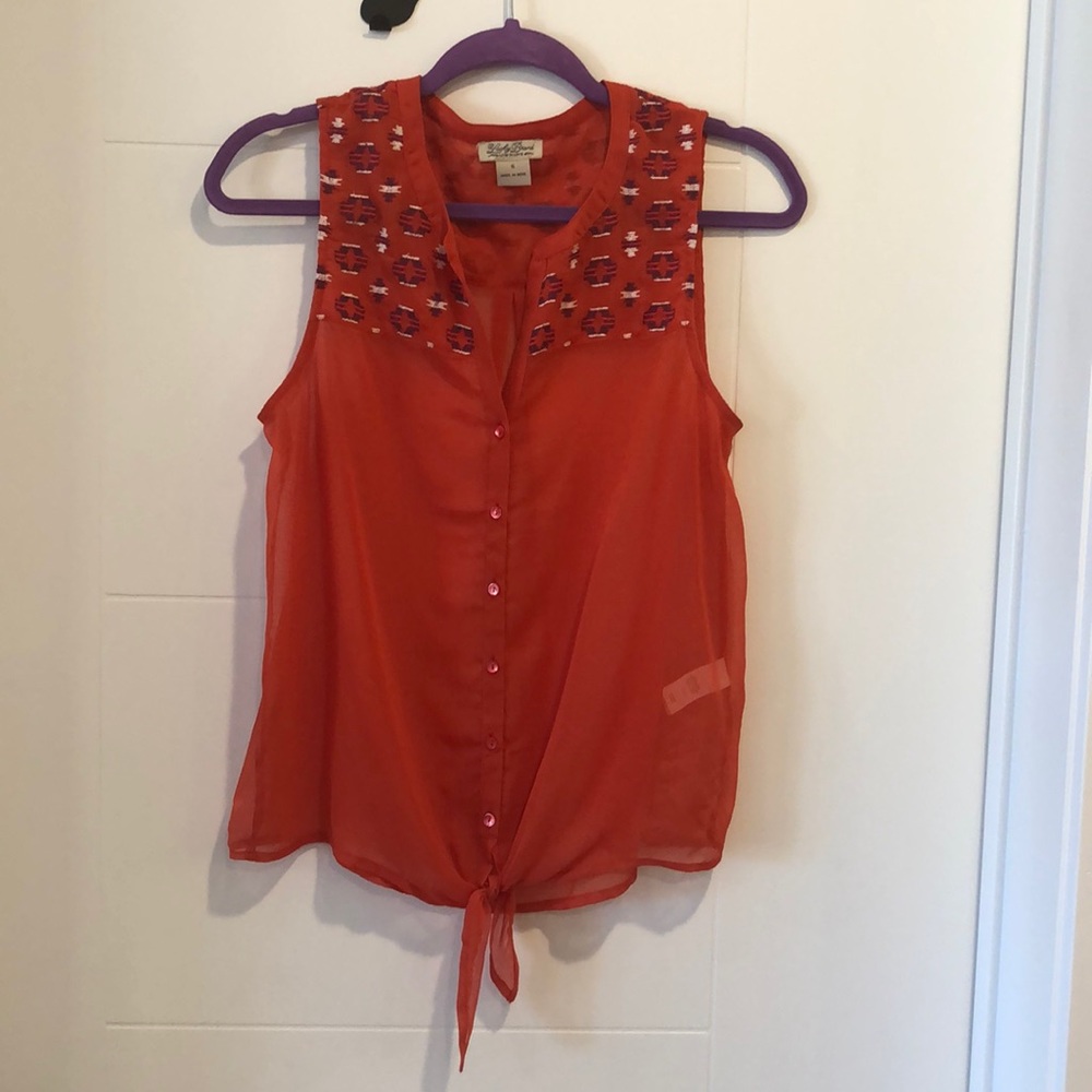 Lucky Brand Red Patterned Button Down Blouse